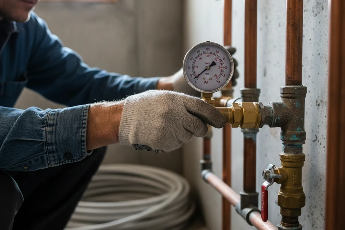 Pressure testing a repaired line during Water Line Repair in Dilliner